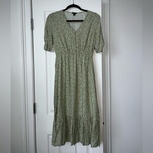 Ann Taylor Green Floral Midi Dress